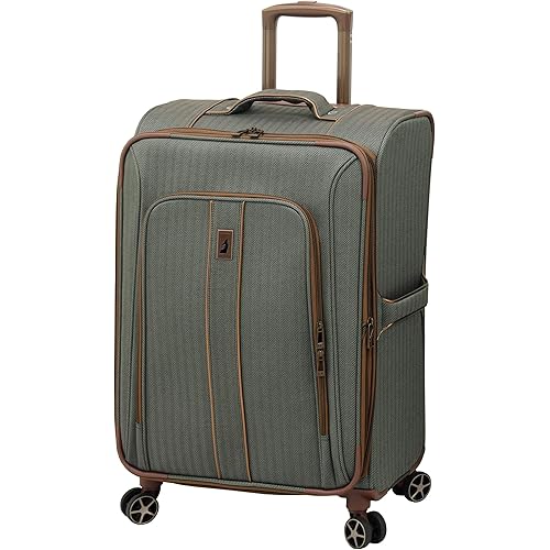 LONDON FOG Newcastle Softside Expandable Spinner Luggage, Slate Bronze, Checked-Medium 24-Inch