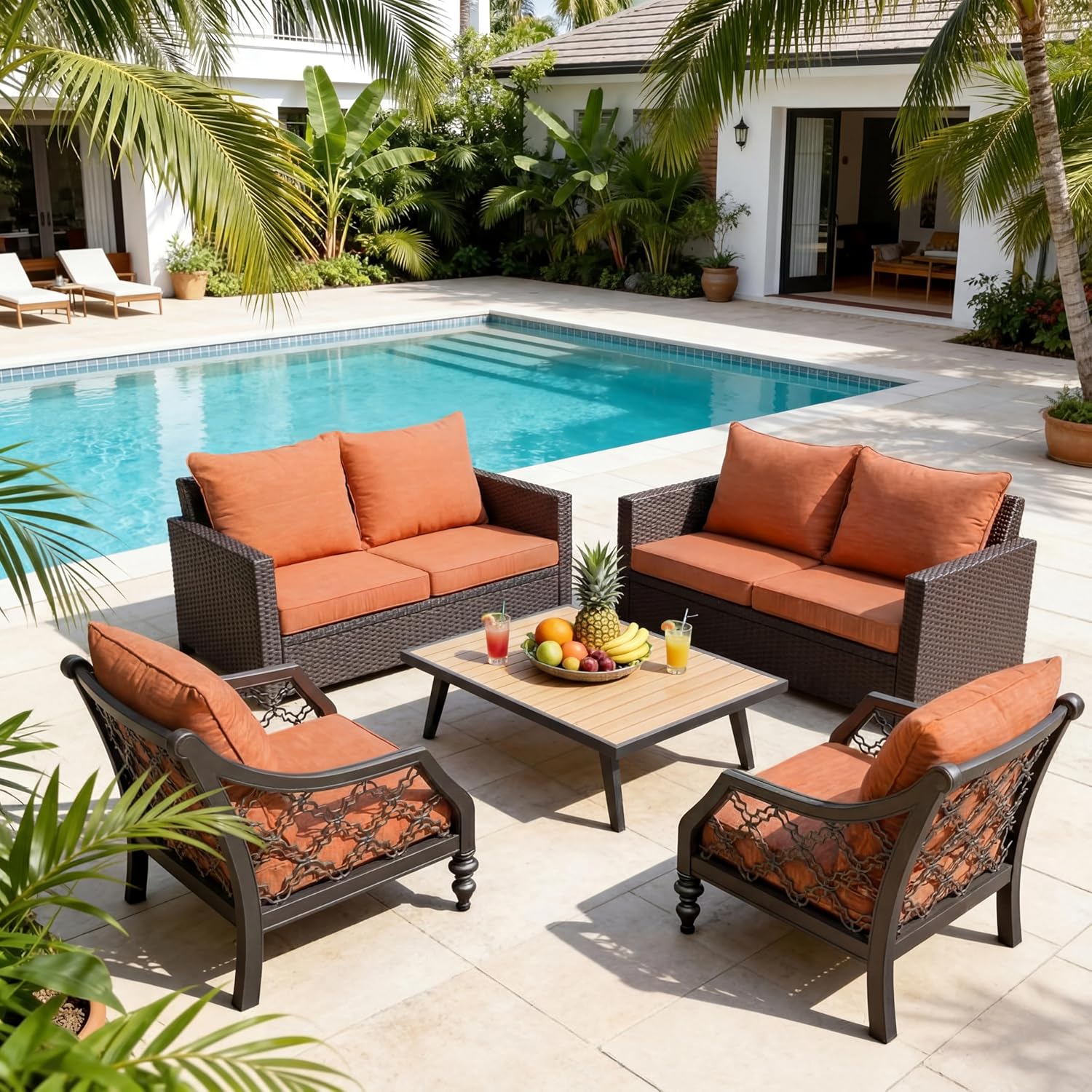 Volans Outdoor Chair Cushions for Patio Furniture, Outdoor Couch Cushion Set, 24" x 24" Waterproof Patio Seat Cushions with Removable Cover, Orange