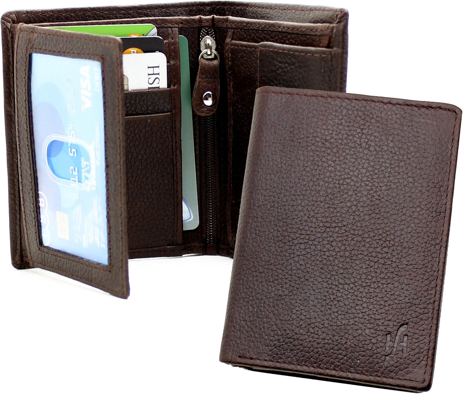STARHIDE Men's Oiled Leather Wallet With Id Window, Zip Pocket And Coin Purse Brown