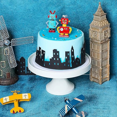 Miniatura 5 de 4 piezas de decoración de borde de pastel de rascacielos de ciudad, para pegar o colocar en imágenes de construcción, telón de fondo iluminado de