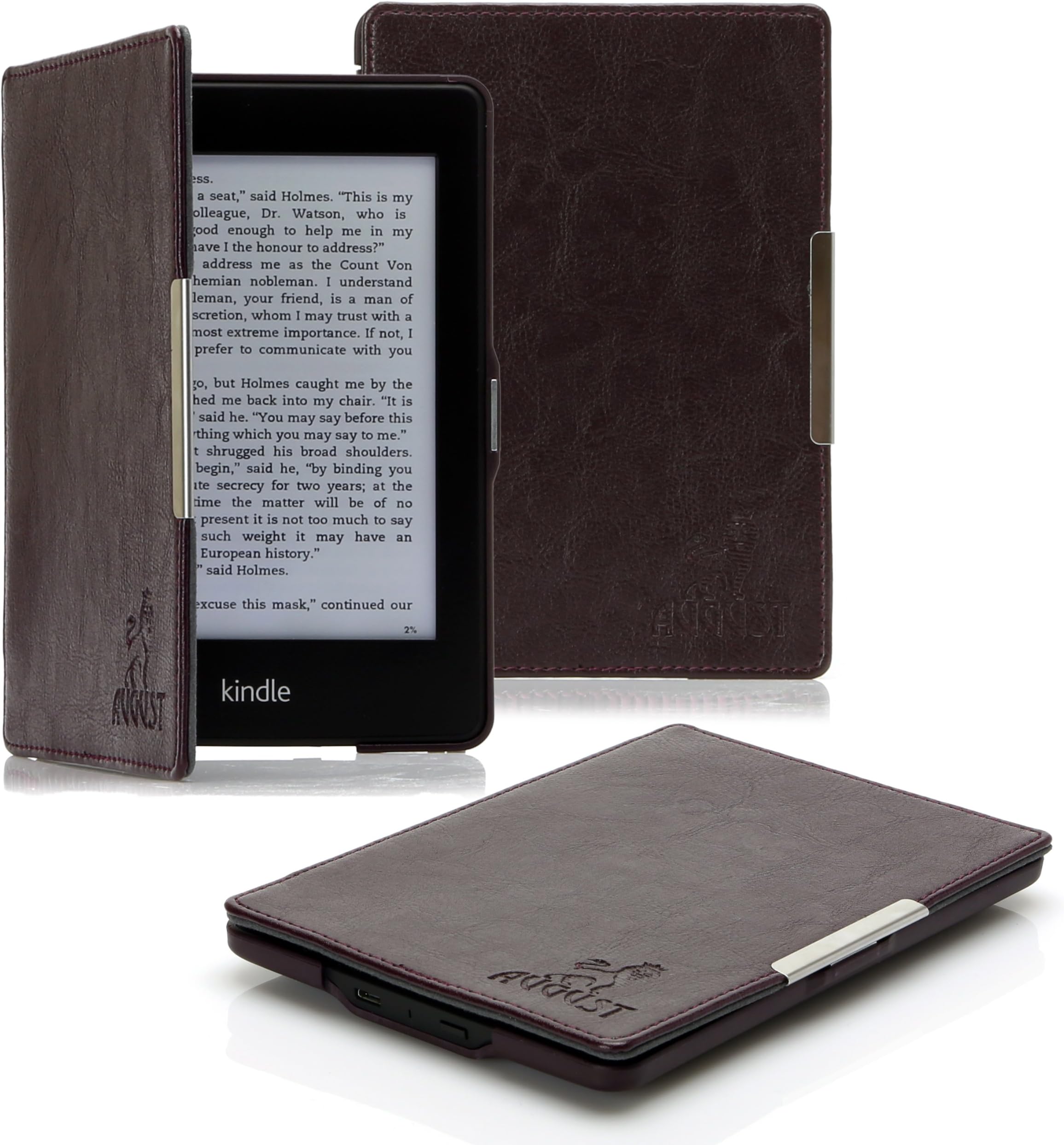 Leather Hard Case Folio Cover for the Amazon Kindle Paperwhite By August Lion - COFFEE