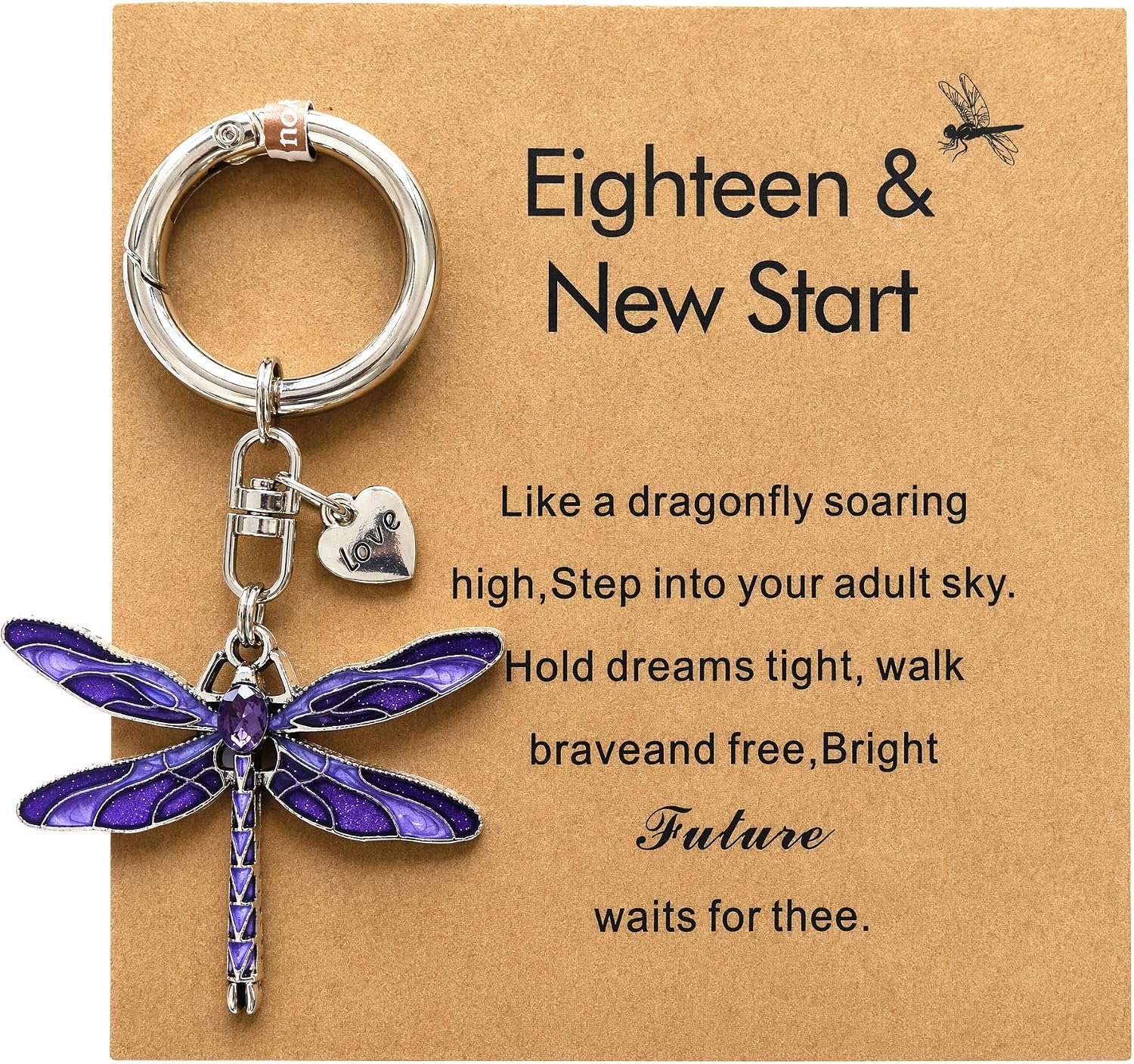 New Beginnings Cute Dragonfly Keychain with Love Heart Pendant