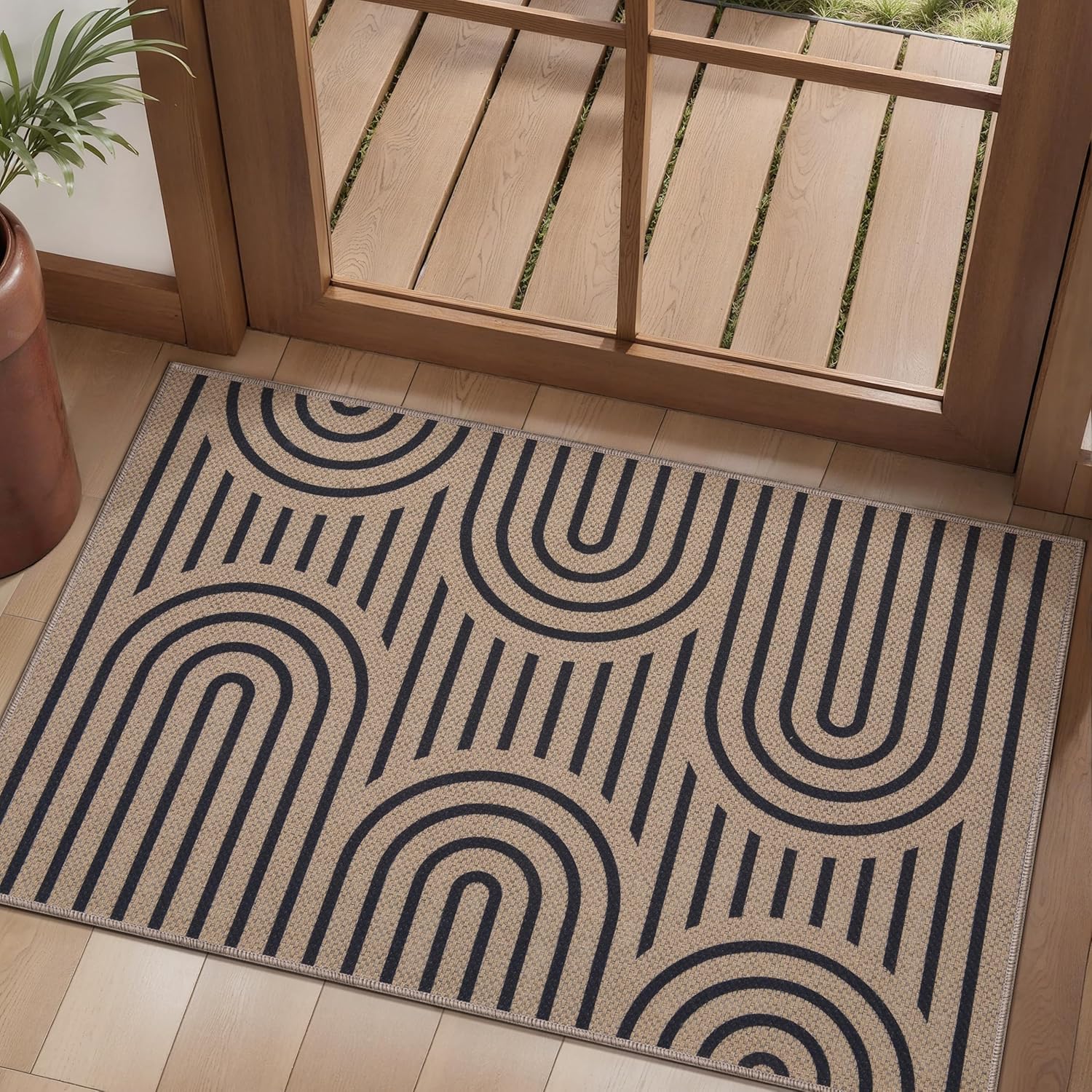 Tangsoo Modern Easy Jute 2x3 Outdoor Washable Rug for Entryway,Non-Slip Rainbow Rug Farmhouse Small Throw Mats Neutral Indoor Floor Carpet for Entrance Front Porch Foyer Decor