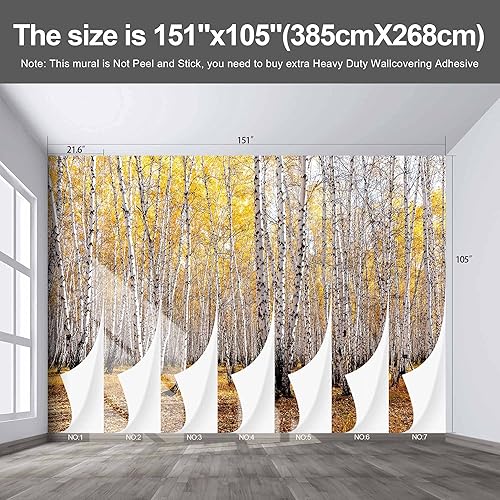 Miniatura 3 de Fightal - Papel tapiz de bosque de abedul otoñal, para sala de estar, paisaje paranormal, paisaje, selva, dormitorio, sofá, 108 x 75 pulgadas (no se