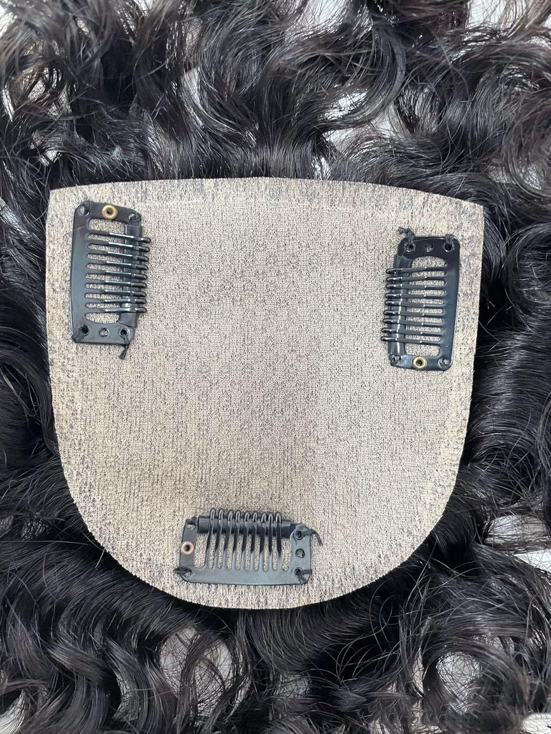 Middle Part Human Hair Topper with Baby Hair Smart Seamless Clip in Curly Silk Base Wiglet for Head Top Replacement (10x10cm, 30cm, 2# Off Black)