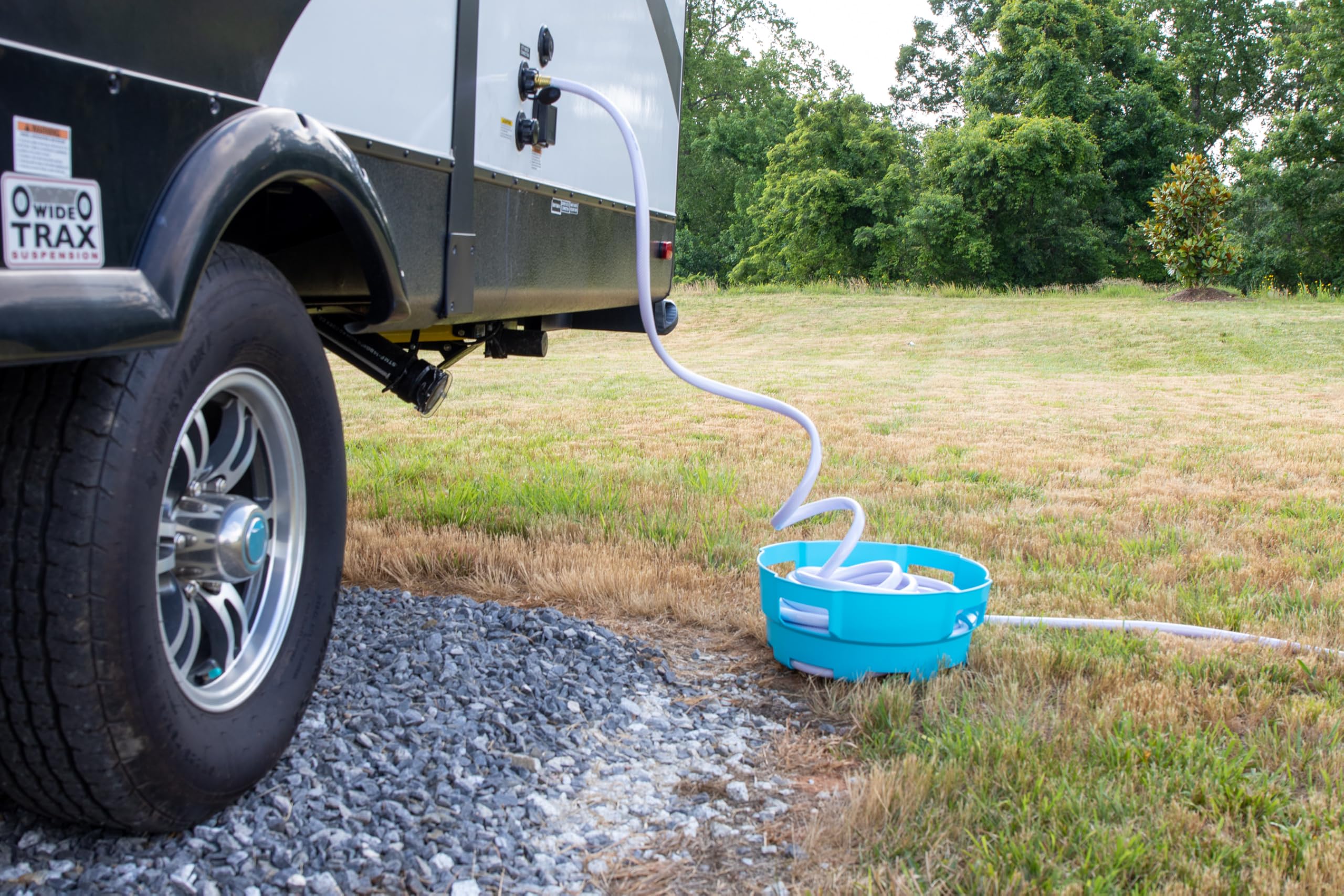 Camco 20167 RV tubo dell'acqua e cestino per cavi elettrici, blu – Fornisce organizzazione e stoccaggio per i vostri tubi dell'acqua camper e cavi elettrici – Contiene fino a 22,9 m di tubo