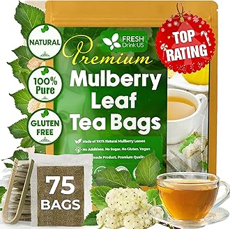 Premium 75 Mulberry Leaf Tea Bags, 100% Natural & Pure. Loose Leaf Herbal Tea. Made with Natural Material Tea Bags. No Sugar, No Caffeine, No Gluten, Vegan