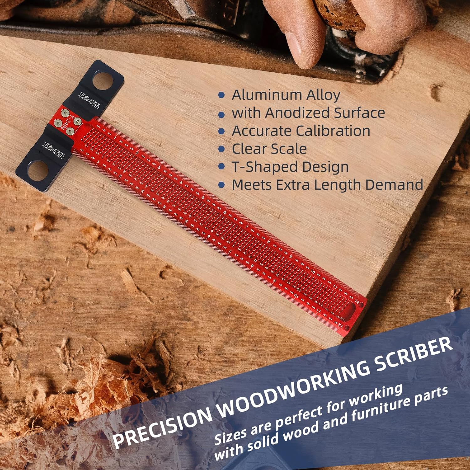 HFM Woodworking Scriber T-Square Ruler 24 Inch Architect Ruler for Carpenter Work, Layout and Measuring, Aluminum Alloy Square Layout Scriber
