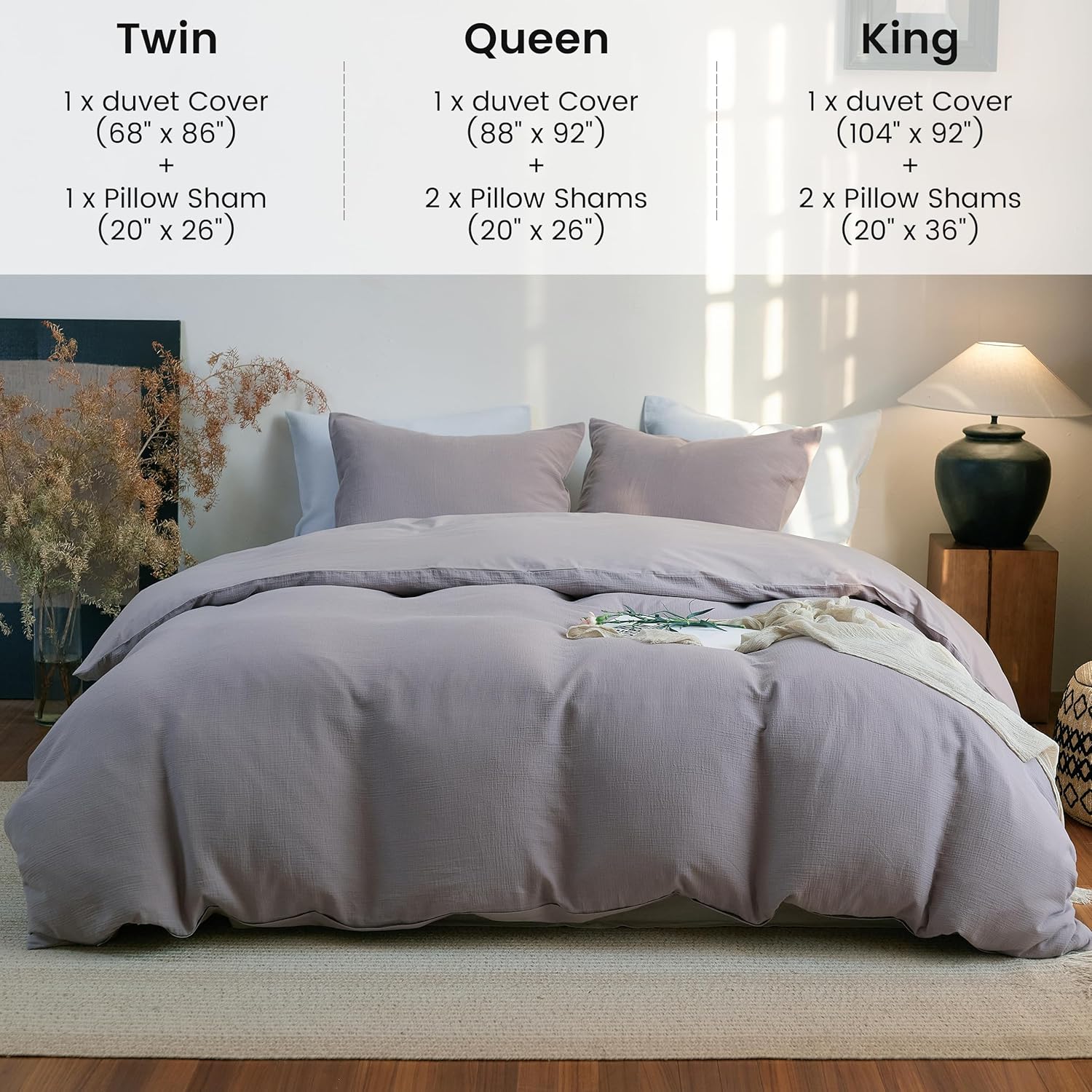 Simple&Opulence Muslin Cotton Duvet Cover Set, Soft, Breathable Bedding for All Seasons, 3 Pieces Linen Like Gauze Comforter Cover with 2 Pillow Shams, King, 104"x92", Grey Coffee