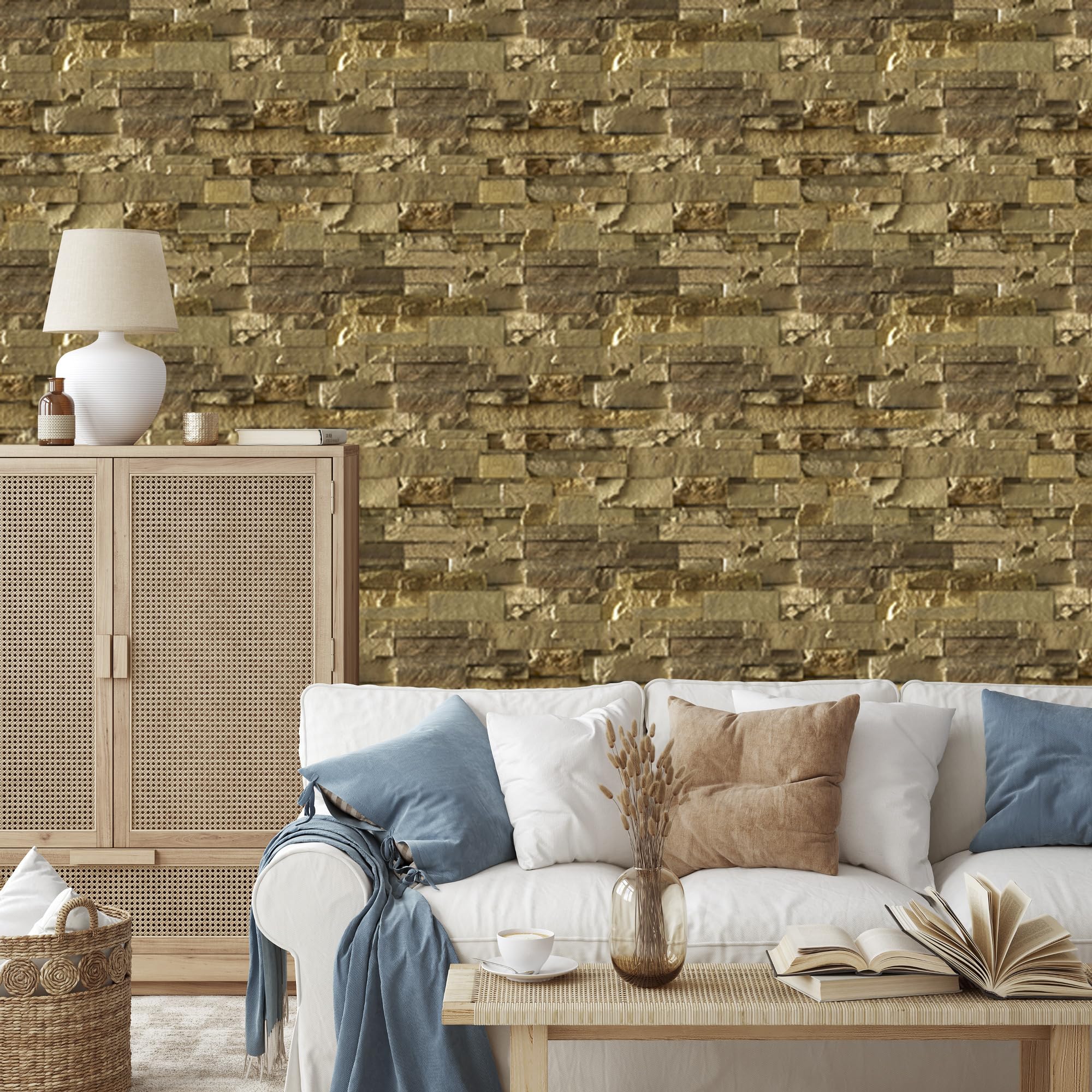 Decoración de Pared, Ladrillos de piedra con efecto 3D, 50 x 1000 cm
