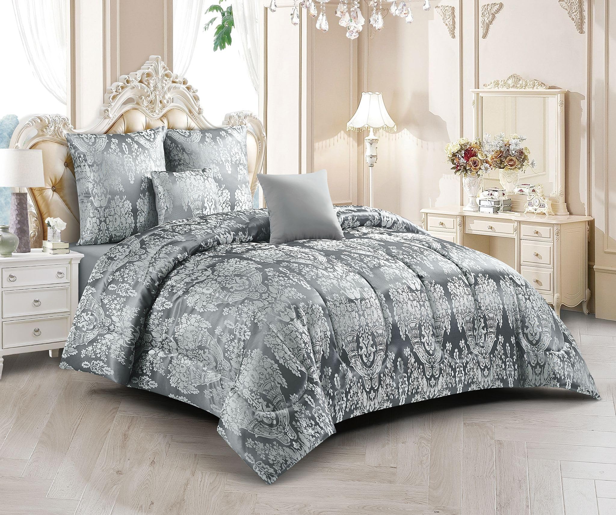 Couvre Lit Jacquard Brenda 5 Pièces (Gris)