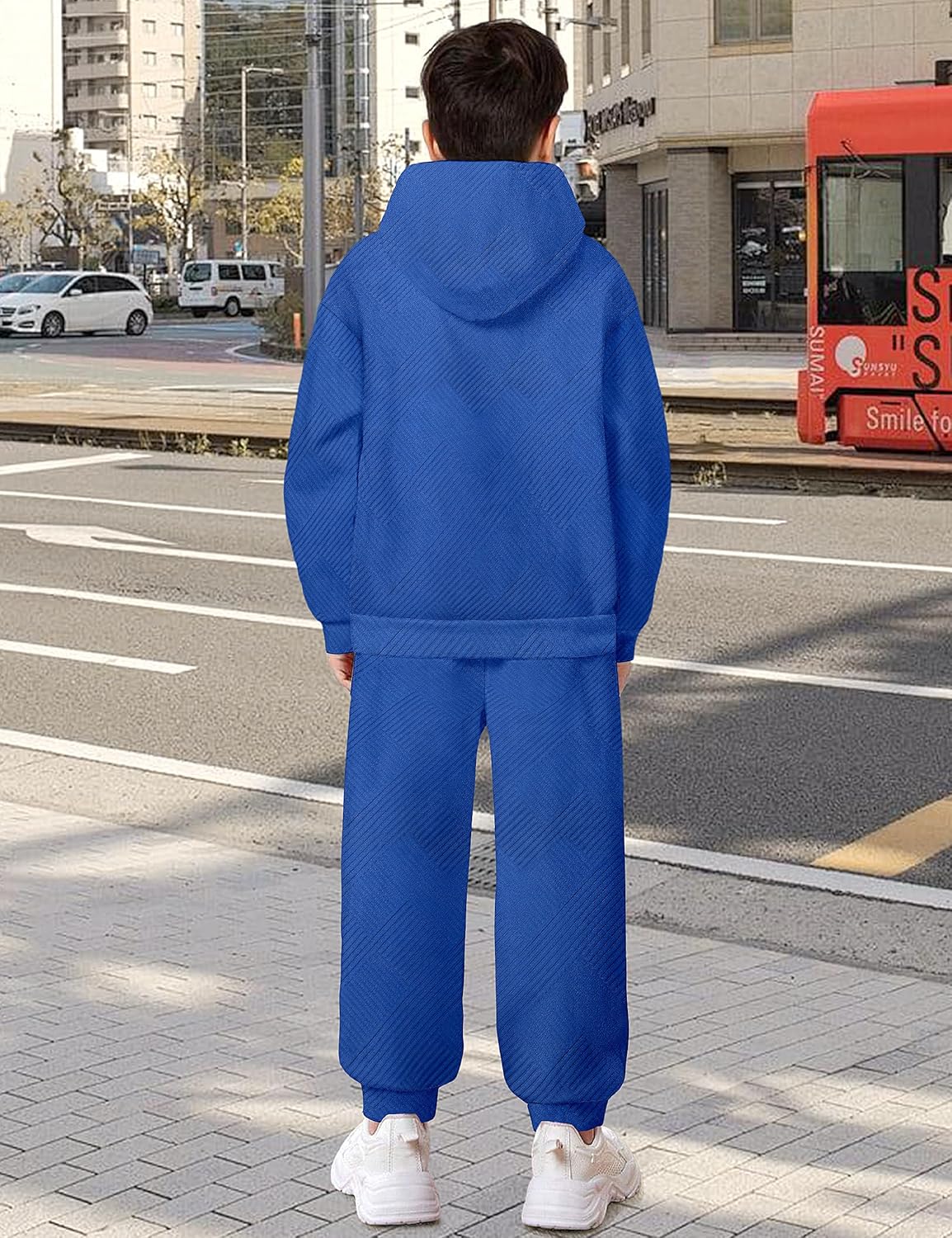 Boys Clothes Ribbed Solid Long Sleeve Hoodie Sweatshirt and Sweatpants 2Pcs Fall Winter Outfits for 6-14 Years - Image 4