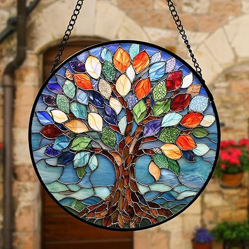 Miniatura 4 de Colorido árbol de la vida para colgar en la ventana, panel de cristal azul para cumpleaños, para mujeres, hombres, esposa, tía y mamá, 9.8 pulgadas