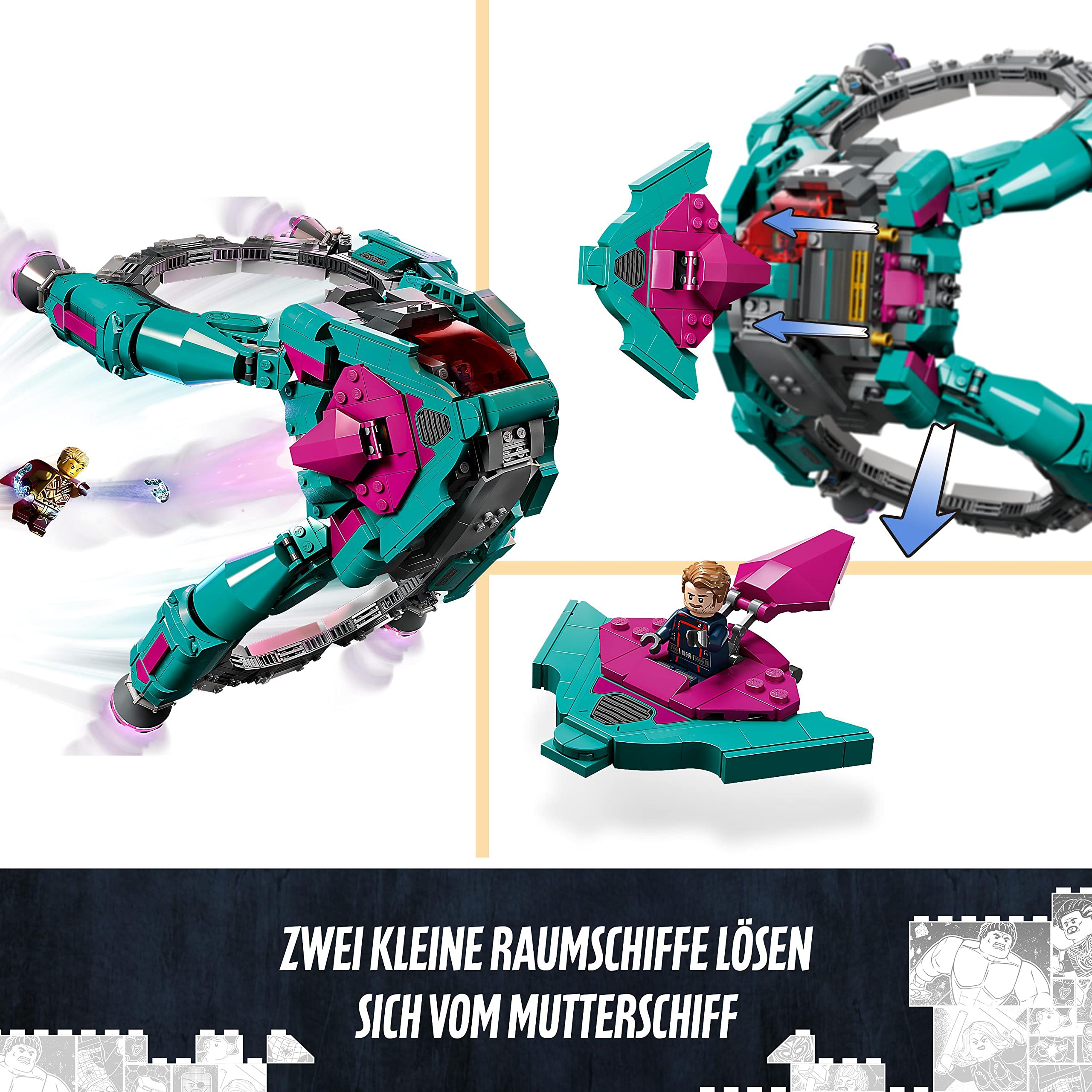 LEGO 76255 Marvel Das Neue Schiff der Guardians of The Galaxy Volume 3 BAU-Spielzeug mit Mantis, Drax & Star-Lord Minifiguren, Superhelden-Raumschiff-Set