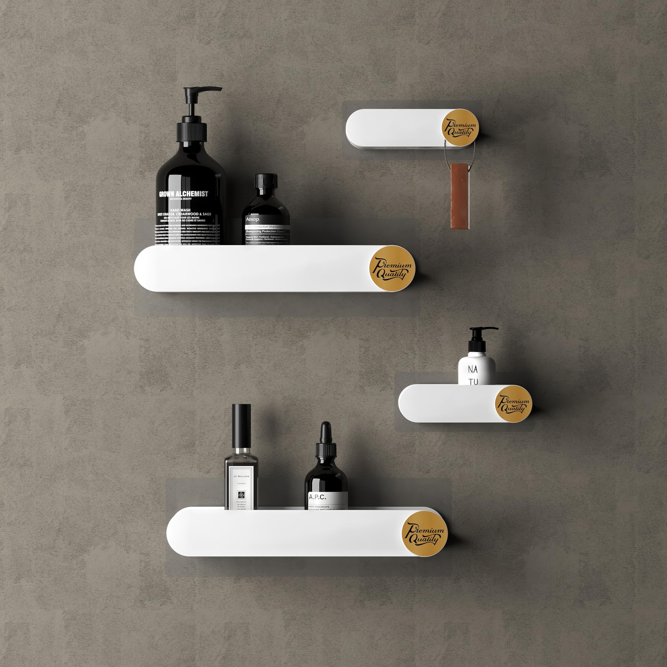 OSLEN Pack of 4 Bathroom Shelf for Wall, Self-Adhesive Bathroom Organiser Wall Mounted Shelf Storage Racks Bathroom Ideal Bathroom Accessories (2 Bathroom Shelves+ 2 Shop Dish White) 2