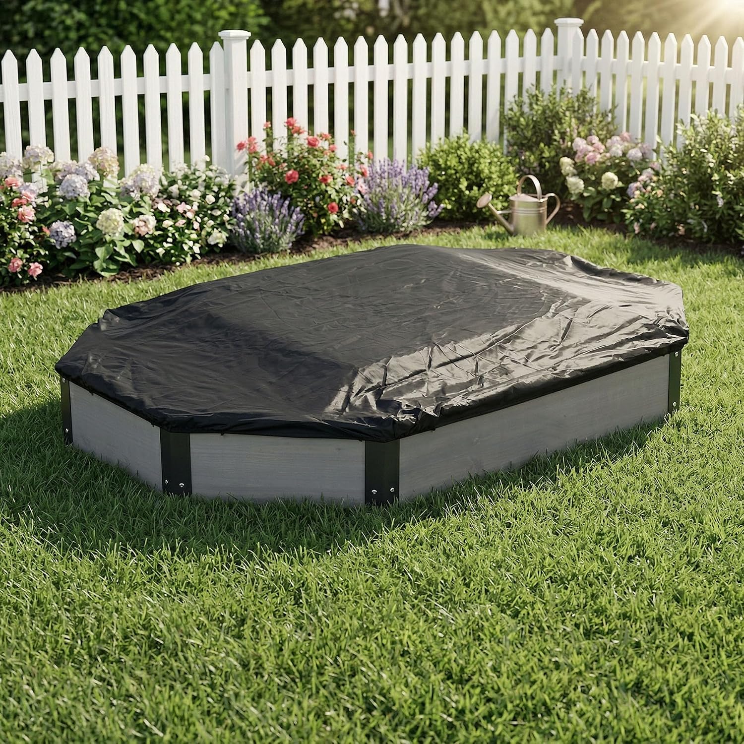 Outdoor Octagon Sandbox for Kids, Large Wooden Sand Box for Kids, Sandbox with Cover & Storage, Liner, for Backyard, Patio, Outdoor Play, 3 Reinforced Benches (Grey)