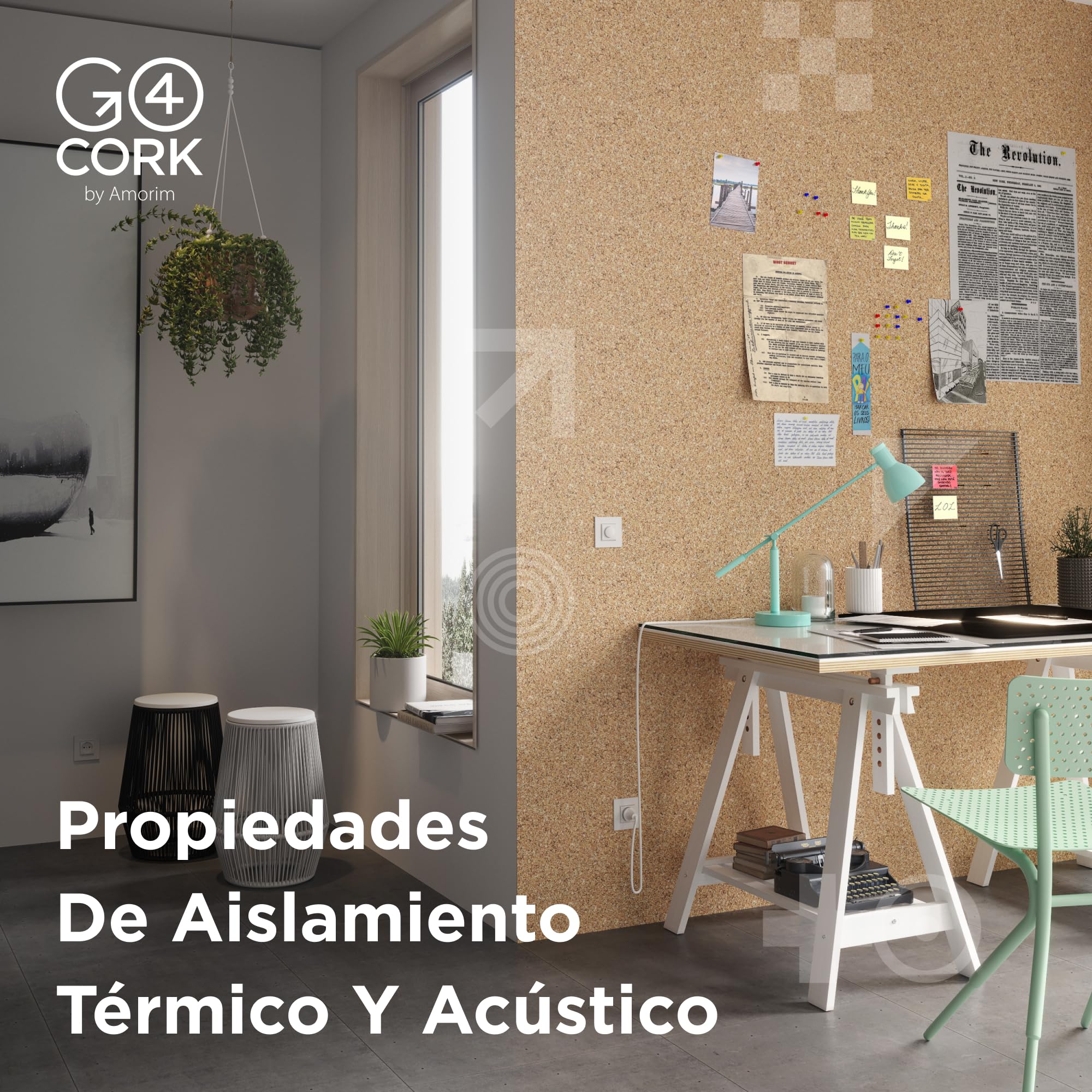Baldosas adhesivas cuadradas de corcho Go4Cork 50×50cm, paquete de 4 | Baldosas de corcho ecológico con reverso adhesivo | Multiuso para manualidades y decoración | Antideslizantes y fáciles de usar