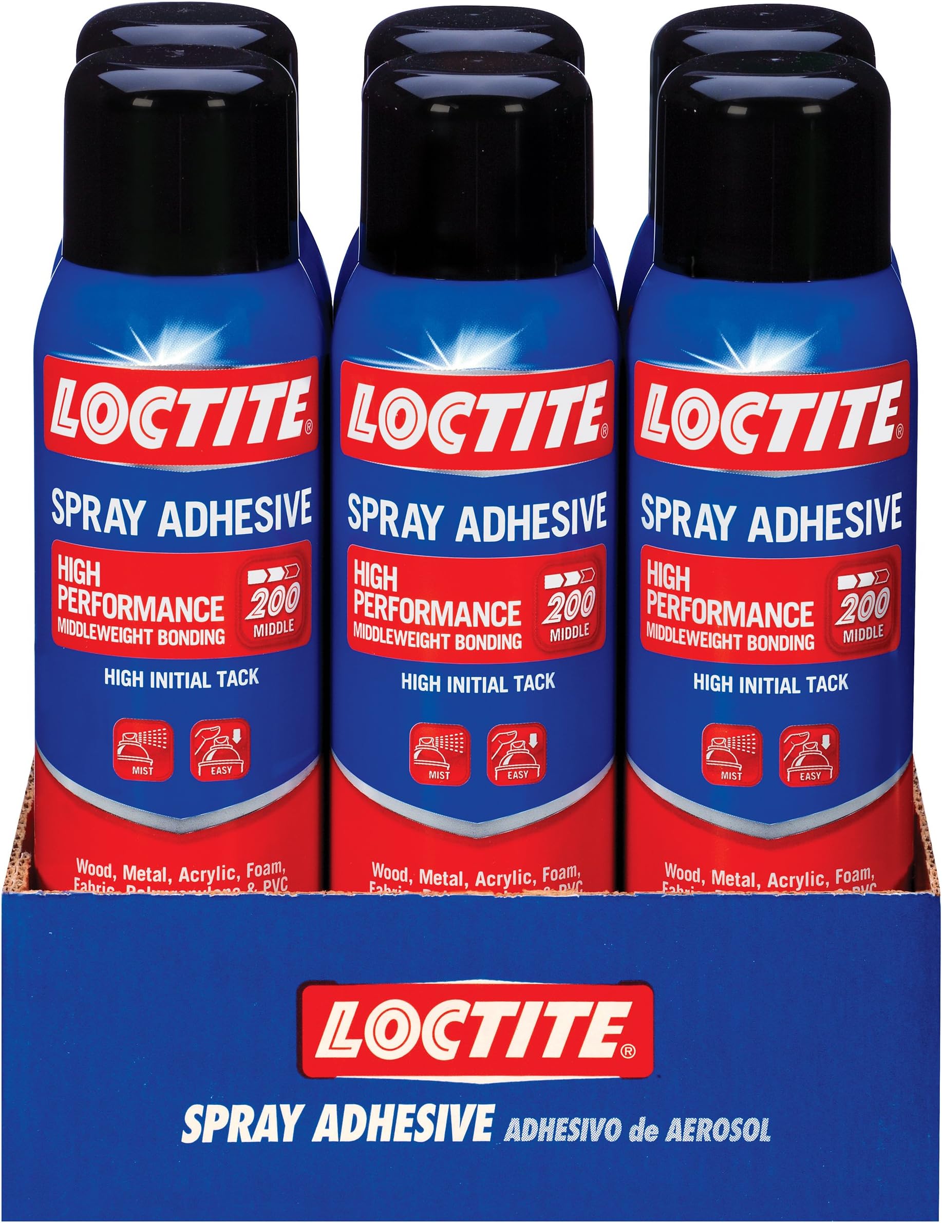 Spray Adhesive High Performance, Middleweight Bonding, 13.5 Oz, 6-Pack