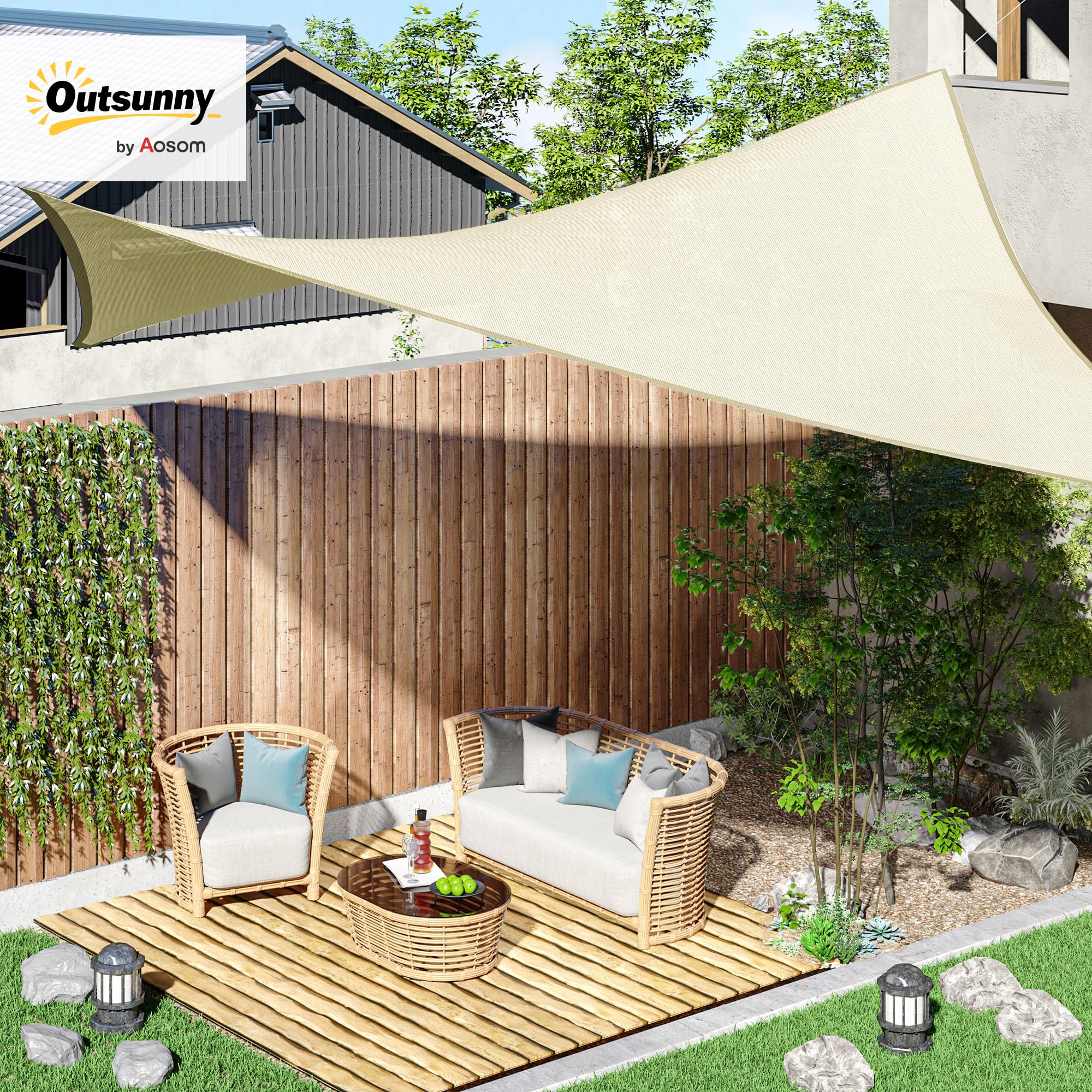 Outsunny Voile d'Ombrage Rectangulaire Protection UV 3 x 4 m Coloris Crème | Polyéthylène Haute Densité, Sac de Rangement