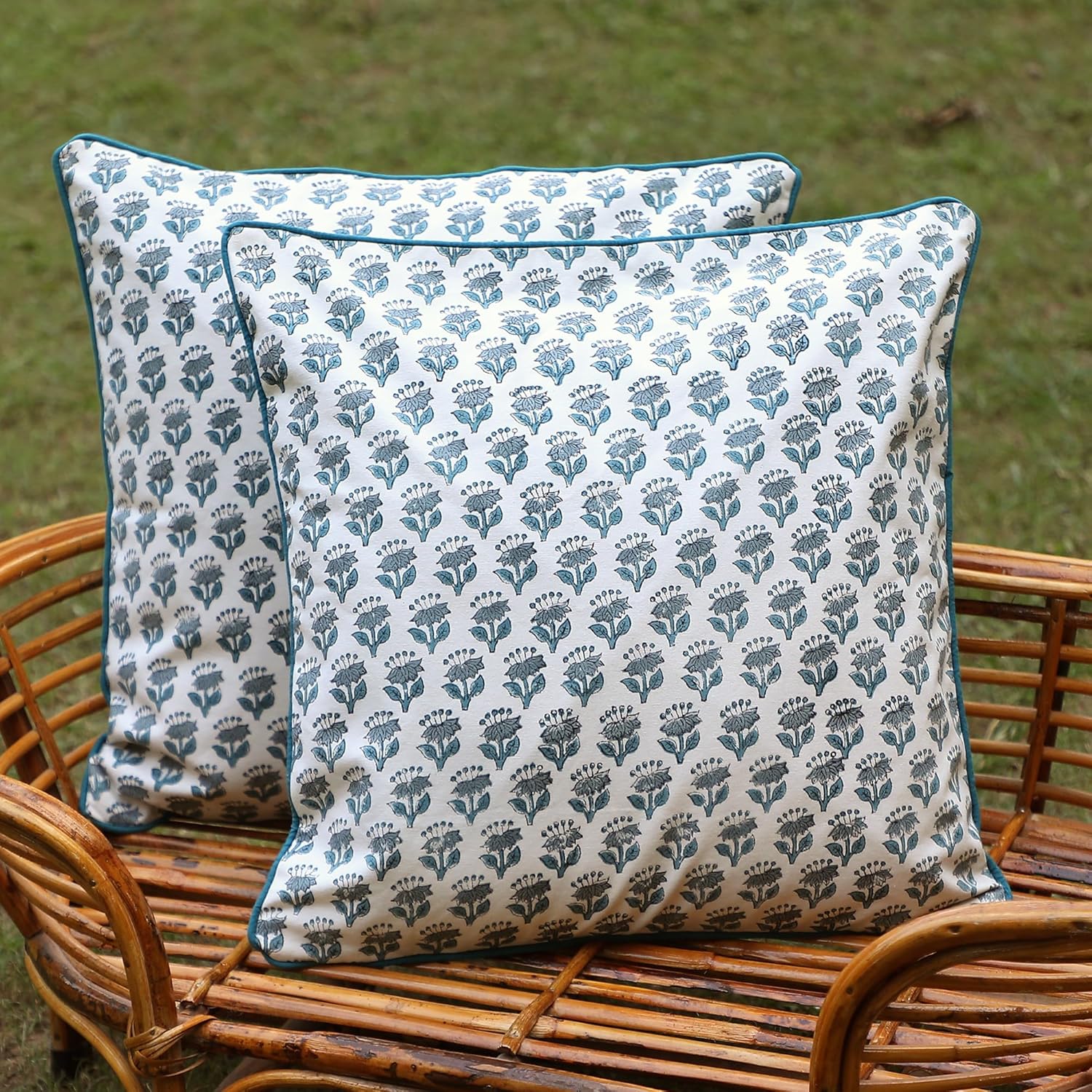 SheetKart Pure Cotton Throw Pillow Covers - Set of 2 - Hand Block Pure Cotton Printed Boho Decorative Pillow Covers - Cushion Covers for Living Room, Bohemian Theme, 16 x 16 Inches, Lavender Whisper
