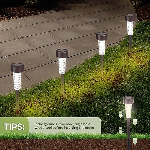 Miniatura 6 de Pure Garden - Luces solares para exteriores, paquete de 6 luces LED blancas frías impermeables para jardín, camino, patio, entrada o paisaje (bronce)