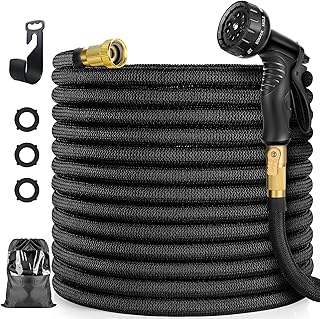 VIENECI Garden Hose 100 ft, Durable Flexible Water Hose with 10 Function Spray Hose Nozzle, 3/4 inch Solid Brass Fittings,...