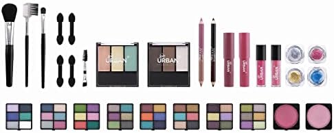 Bliss Makeup Case with Vegan Makeup Products  Complete Makeup Suitcase with Eyeshadow, Blusher, Lipstick, Eyebrow Wax and Powder, Brushes  Aluminum-Framed Makeup Case Organizer