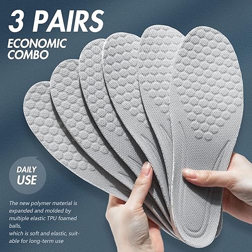 Miniatura 7 de XINIFOOT 3 pares de plantillas de repuesto de zapatos de alta calidad, almohadillas elásticas para absorción de impactos, suelas interiores