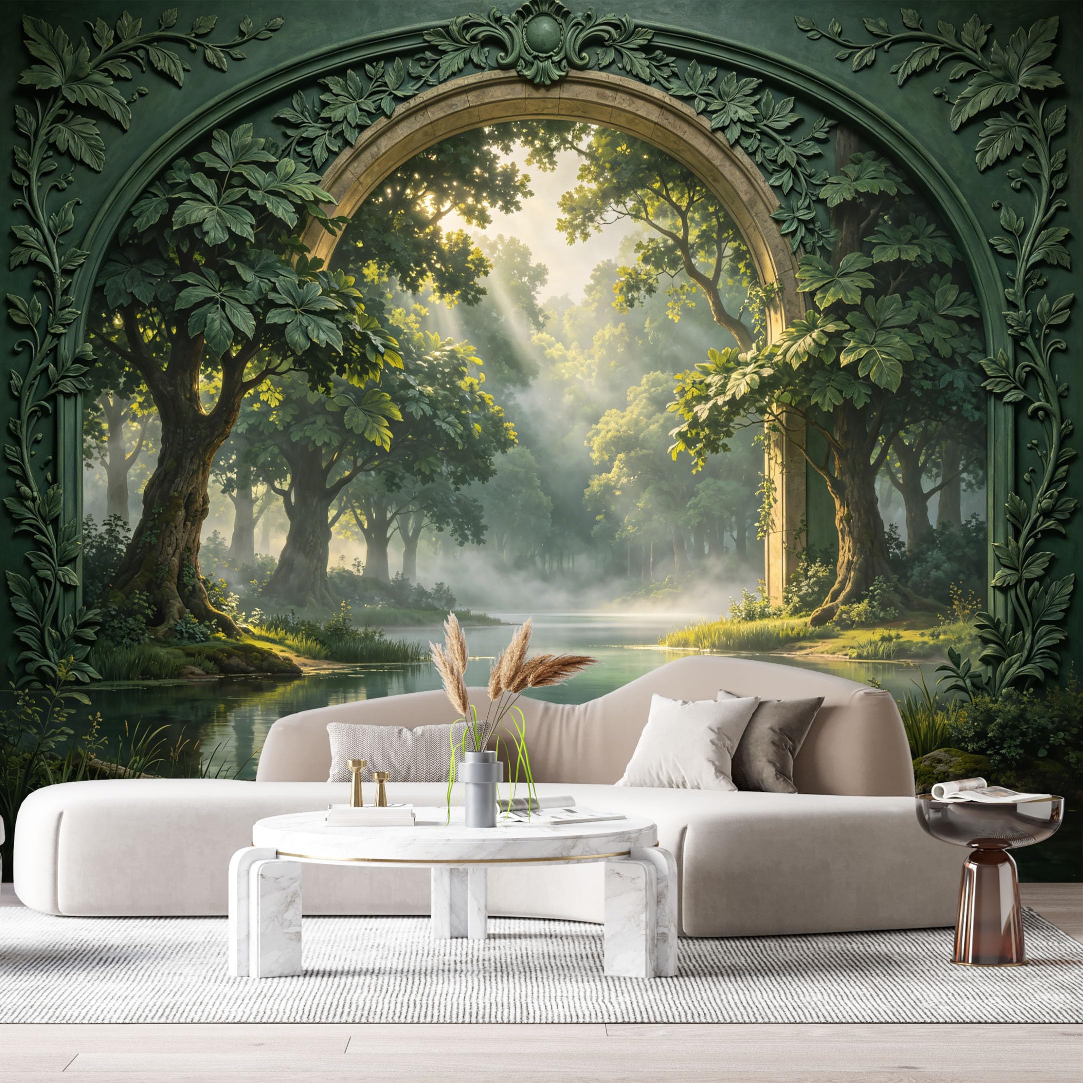 Custom Size Wall Murals Forest Lake Landscape Archway 3D Trompe L'Oeil SelfAdhesiveWall Fabric Removable Wallpaper Wall Decor for Living Room Bedroom Bathroom