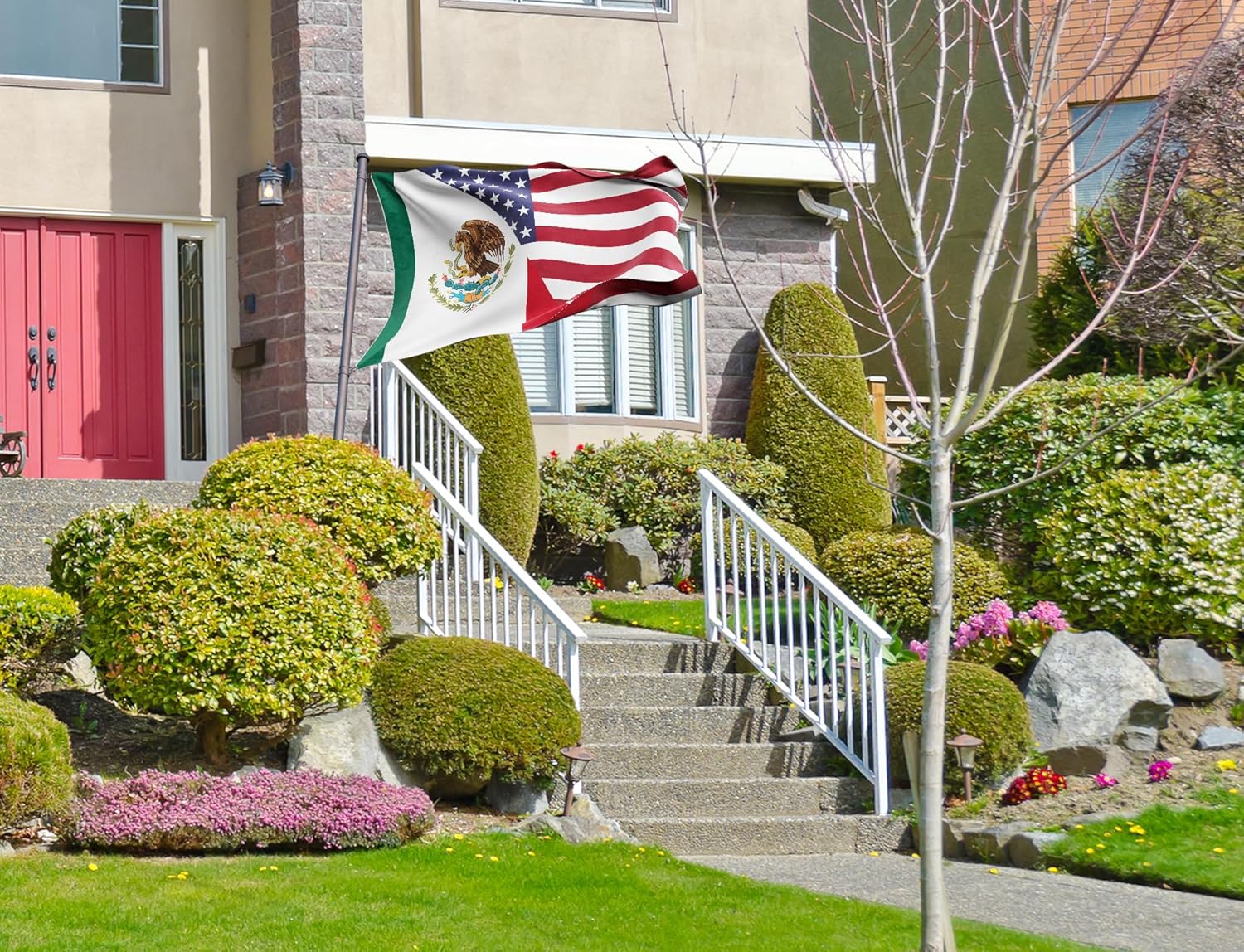 Double Sided American Mexican Friendship Flag 3x5FT USA Mexico Flag Fade Proof Vivid Color Polyester with Brass Grommets For Indoor Outdoor (A, 3x5FT 3Ply)