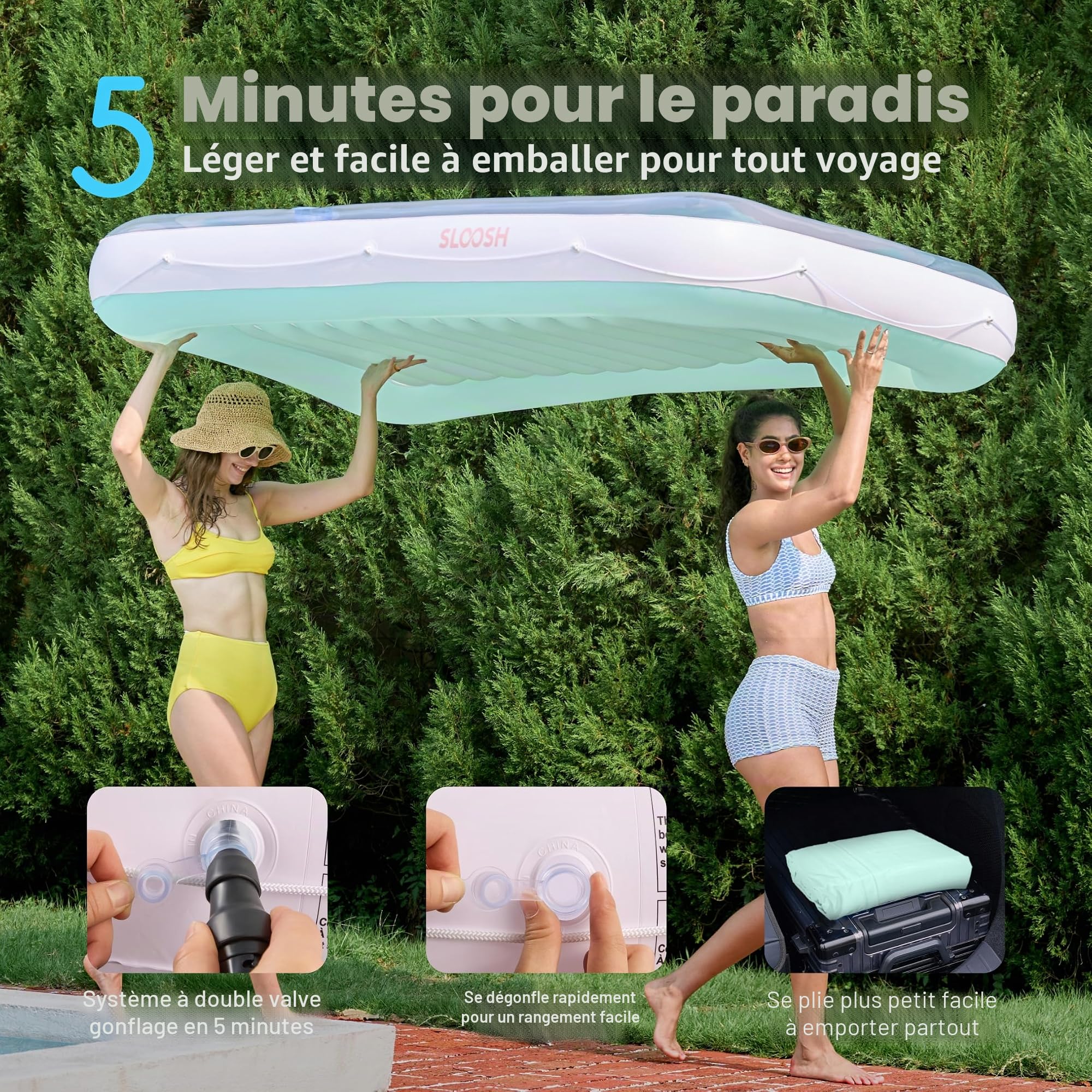 SLOOSH Chaise Longue Gonflable pour Bronzage en Piscine, 216 cm x 145 cm - Baignoire de Soleil pour Adultes - Flotteur de Piscine Gonflable pour Bronzer - Lit de Bronzage Gonflable pour Piscine pour