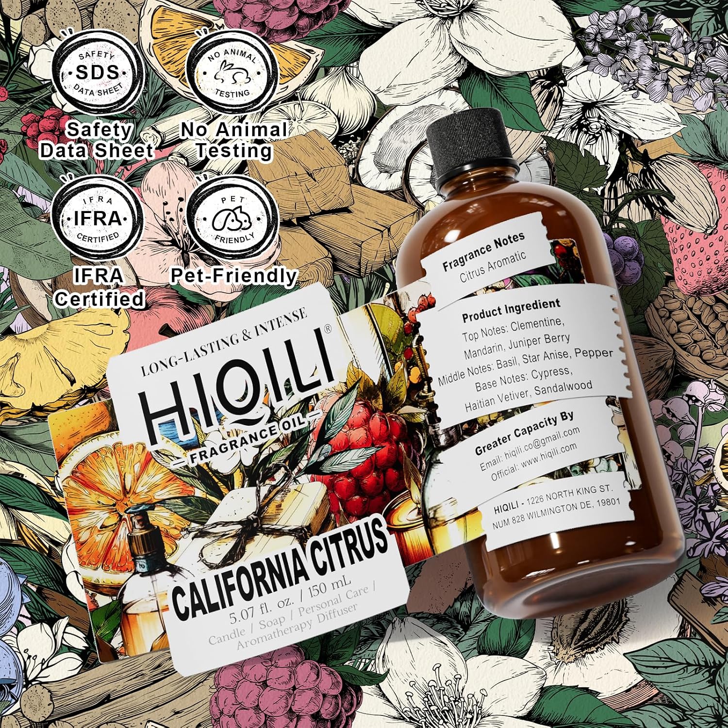 HIQILI California Citrus Fragrance Oil for Home Diffuser, Inspired by Alr-Cologne Cl.Calif, Making Candle, Soap & Air Freshener Spray, Fresh Hotel Scents - 5.07 Fl Oz
