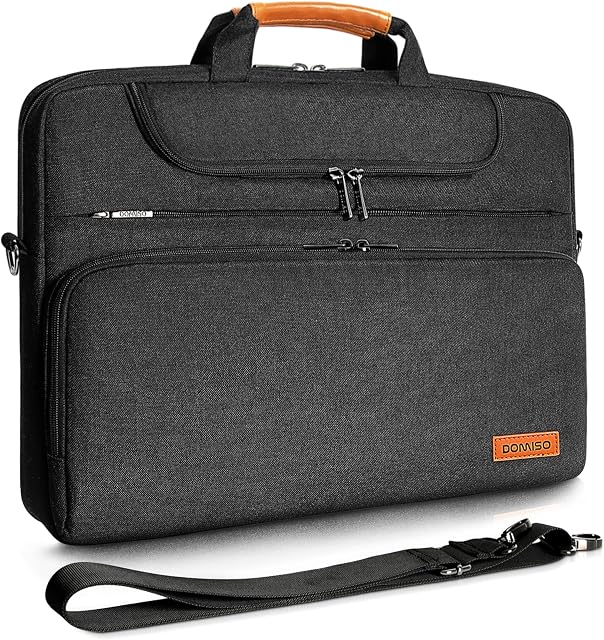 DOMISO 17" Multi-Functional Laptop Sleeve Business Briefcase Waterproof Messenger Shoulder Bag for 17-17.3 Inch Notebooks/Dell/Lenovo/Acer/HP/MSI/ASUS, Black
