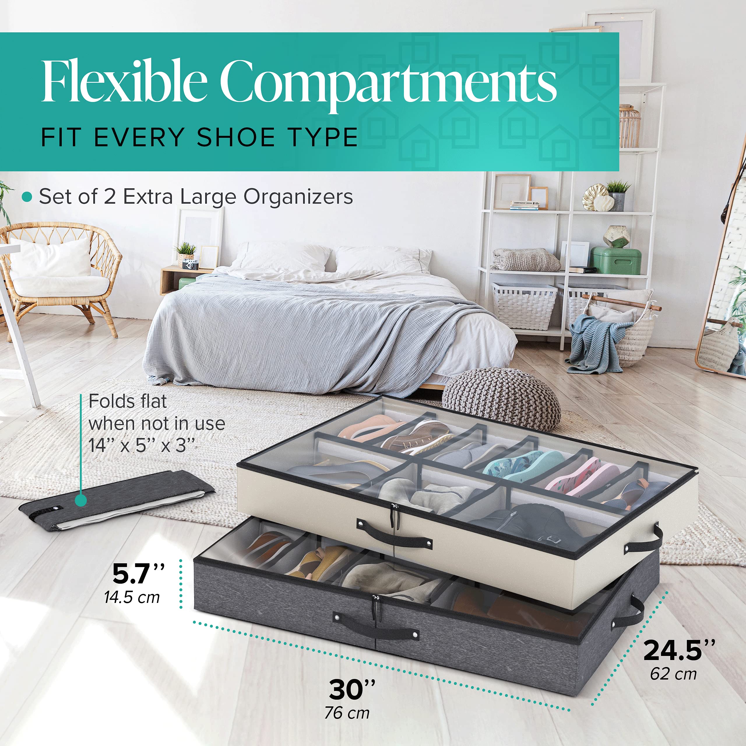 Woffit Under Bed Shoe Storage Organizer Set of 2 Large Containers