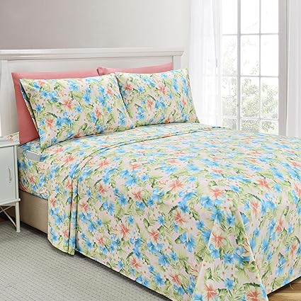 Elegant Comfort Softest and Coziest 6-Piece Sheet Set - 1500 Premium Hotel Quality Microfiber - Deep Pocket, Wrinkle Resistant 6-Piece Floral Magnolia Pattern Bed Sheet Set, Twin XL, Magnolia