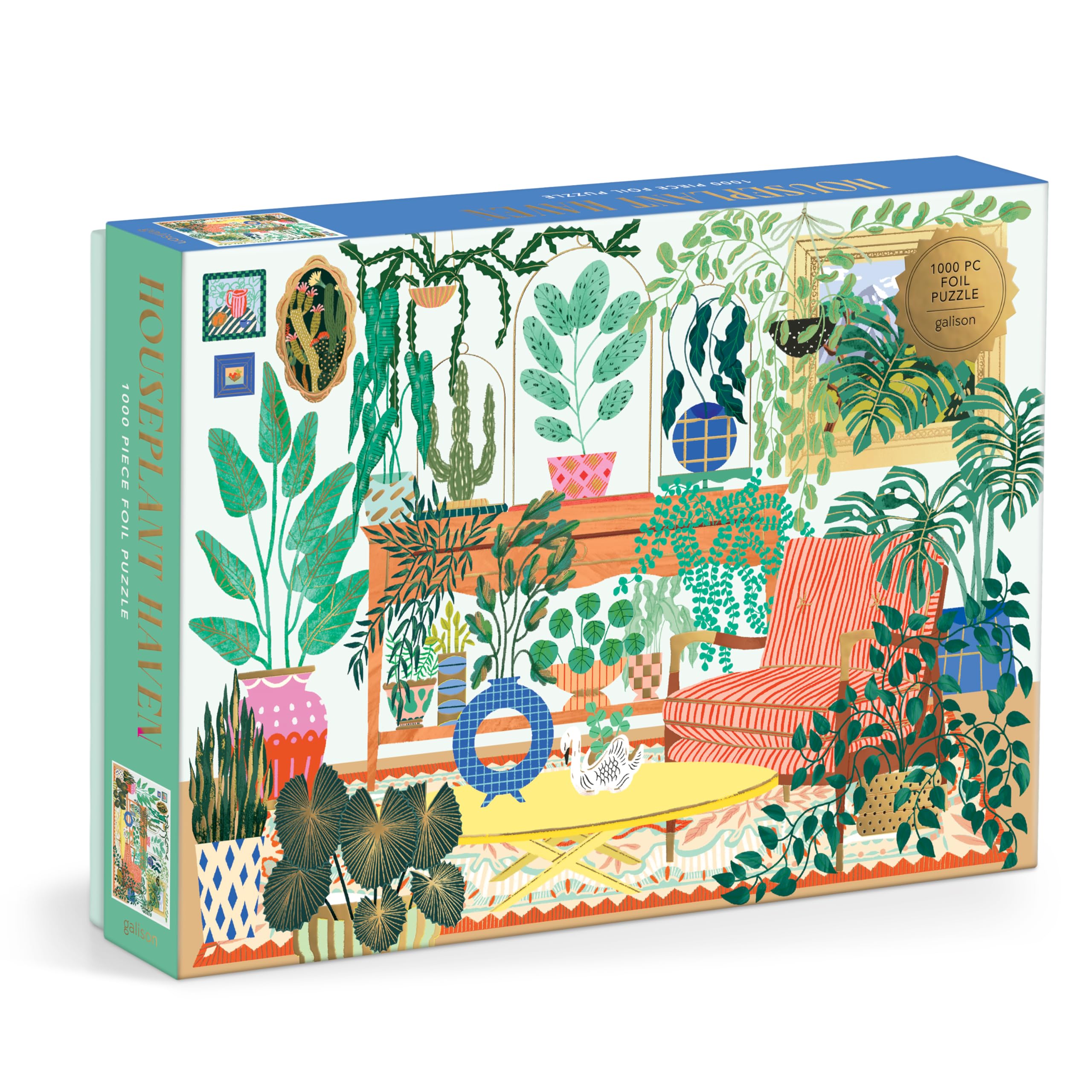 Galison Houseplant Haven – 1000 Piece Foil Jigsaw Puzzle Featuring Beautiful Artwork Of Houseplants In A Living Room Scene
