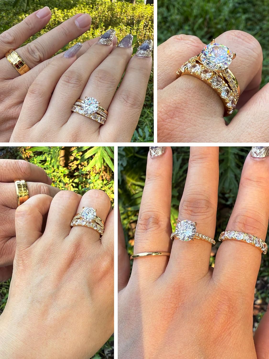CEJUG 2.7Ct Cubic Zirconia Bridal Rings Sets Wedding Ring Sets for Him and Her 18K Gold Plated CZ Engagement Rings Band
