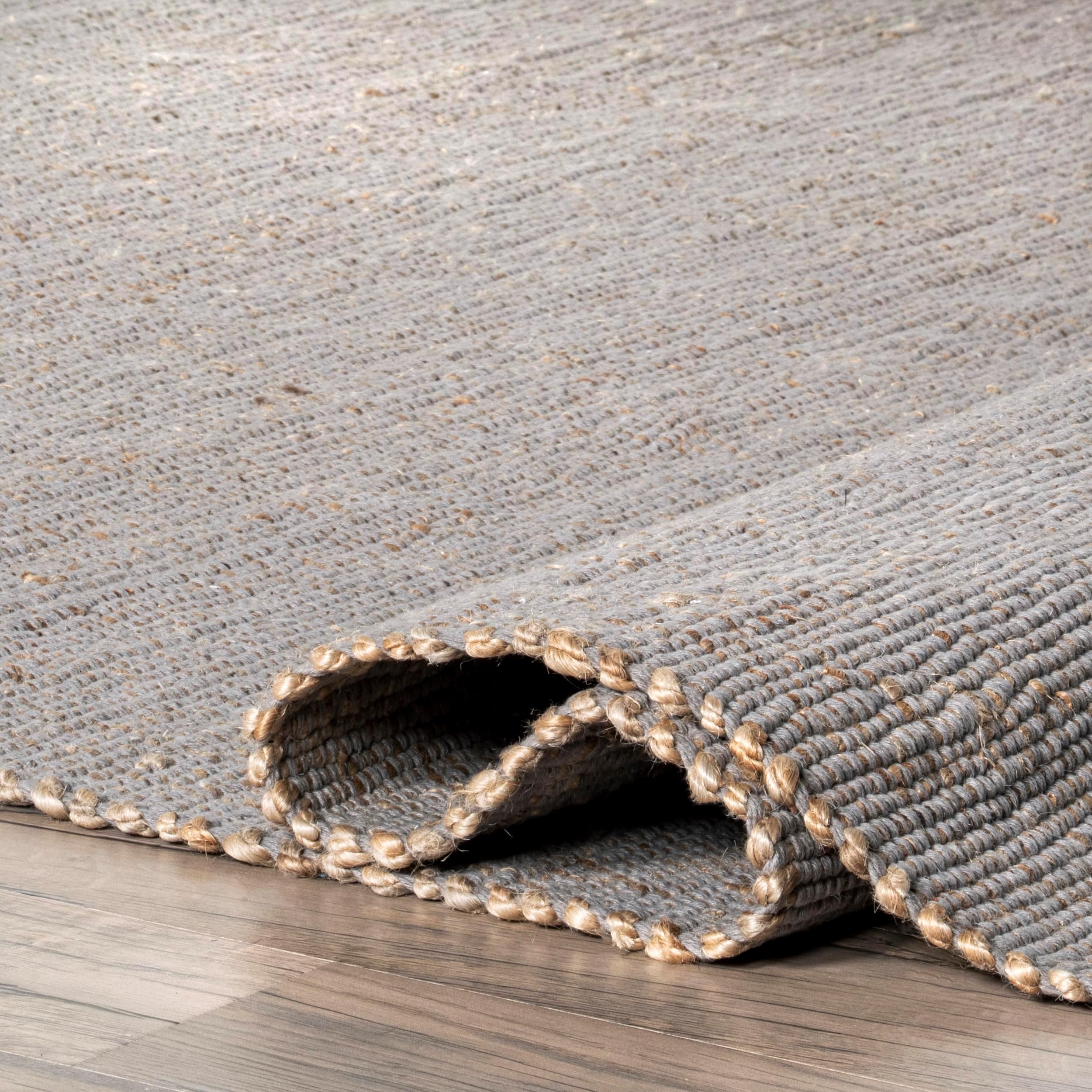 Elfriede Handmade, Grey, 2'6" x 6', Solid, Rustic, Jute, Soft and Textured, High Traffic, Stain Resistant, Easy Clean, Durable Area Rug for Bedroom, Living Room, Dining, Den, Foyer