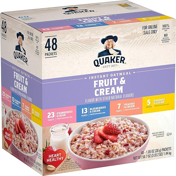Quaker Instant Oatmeal, Fruit and Cream 4 Flavor Variety