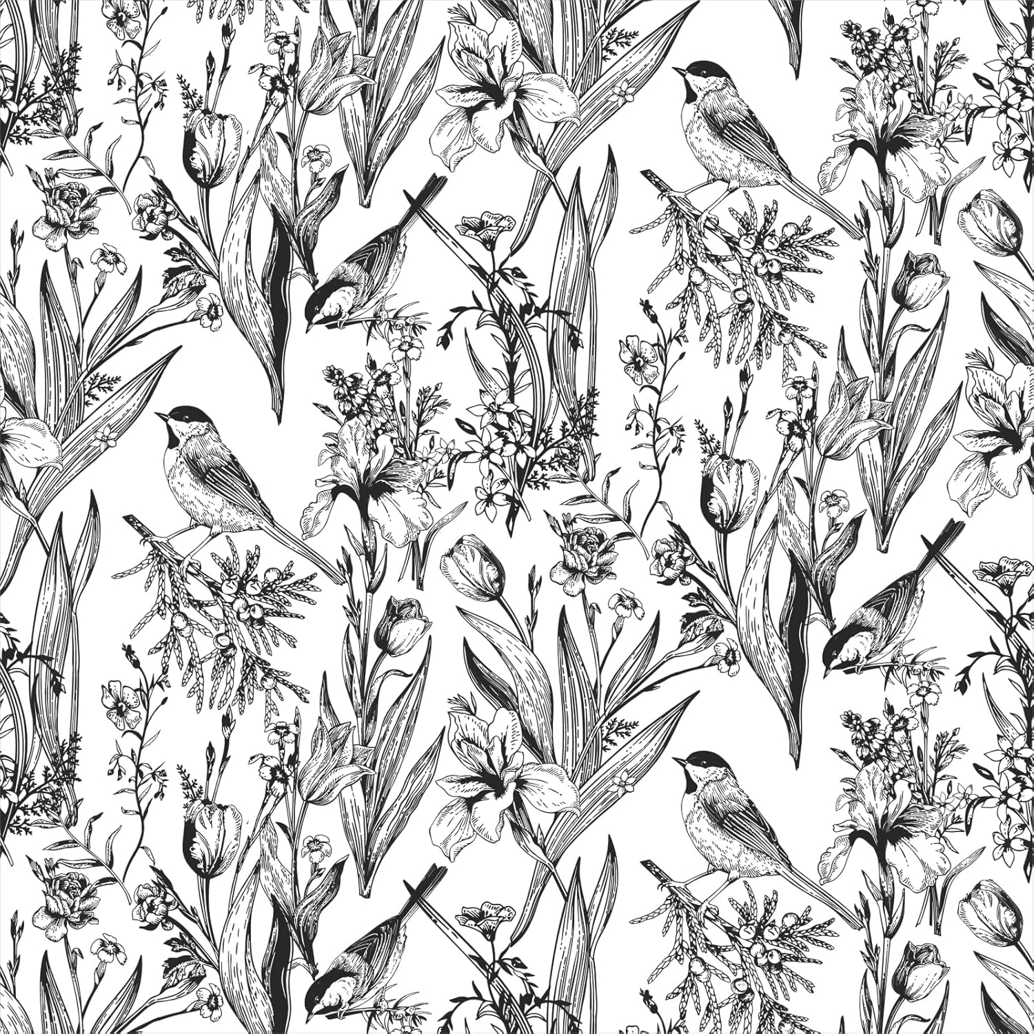 Laatse Bird Wallpaper Peel and Stick Modern Wallpaper 17.5" x 393" Vintage Floral Contact Paper Self Adhesive Wallpaper Leaf Wall Paper for Kitchen Cabinets Walls