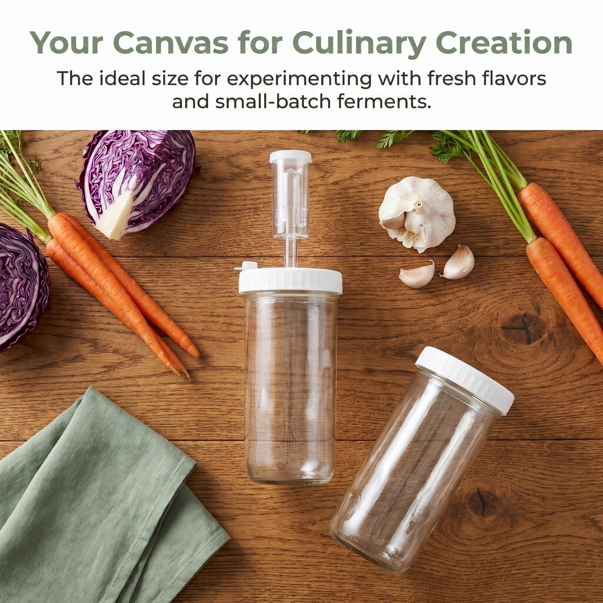 OUNONA 2 frascos de Vidrio para encurtidos con Tapa hermética y Cierre de Aire - Frasco de fermentación de Boca Ancha de 710 ml - para fermentar Verduras en la Cocina y Preparar chucrut casero de