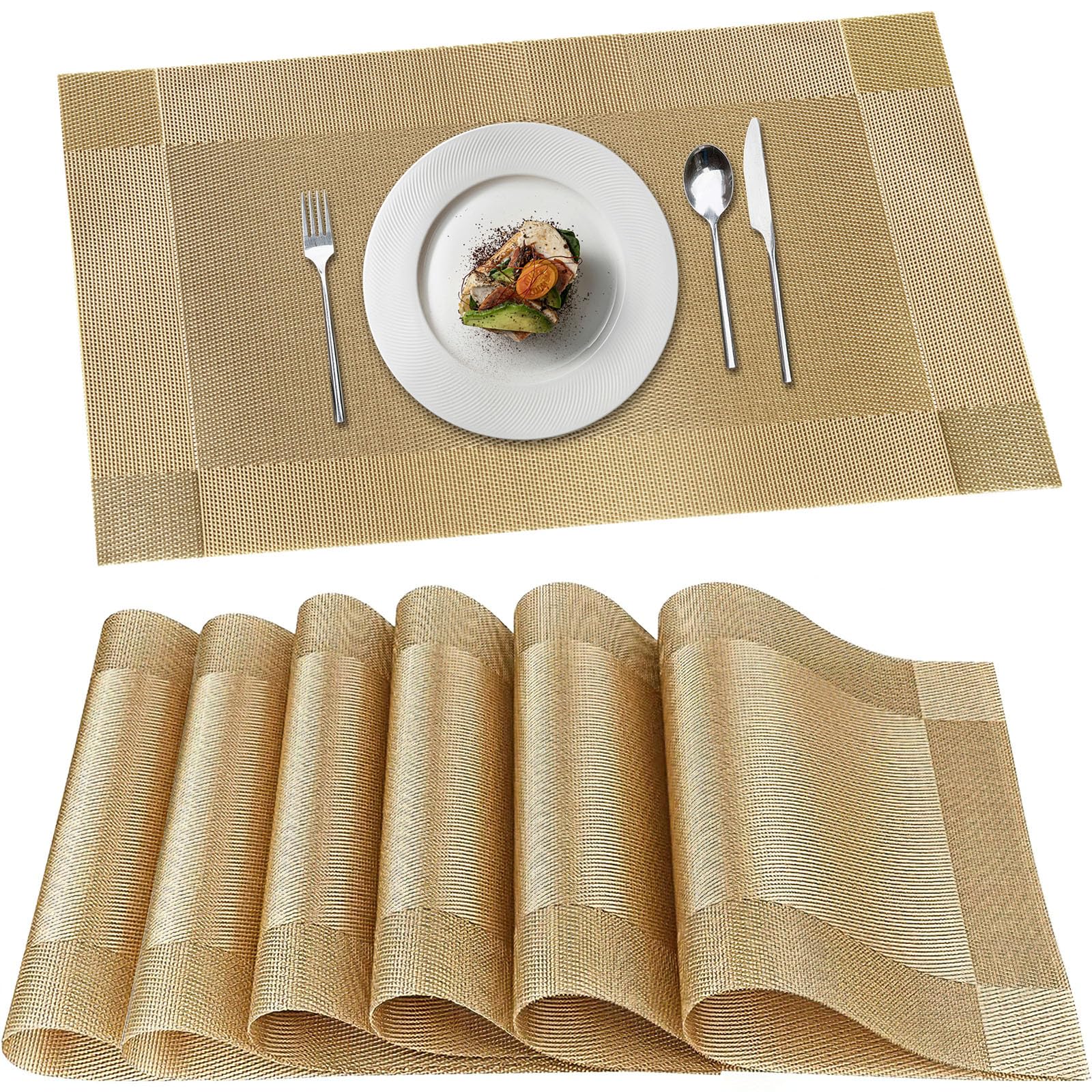 DSJIFGEW Gold PVC Plaid Placemats Set of 6