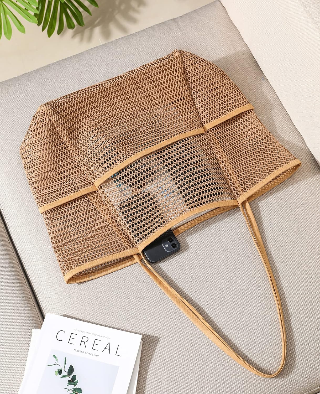 Iioscre Mesh Beach Bag for Women, Hobo Pool Bags with Wide Shoulder Straps & Zipper Inner Pocket, 23L Swim Bag for Vacation. - Image 2