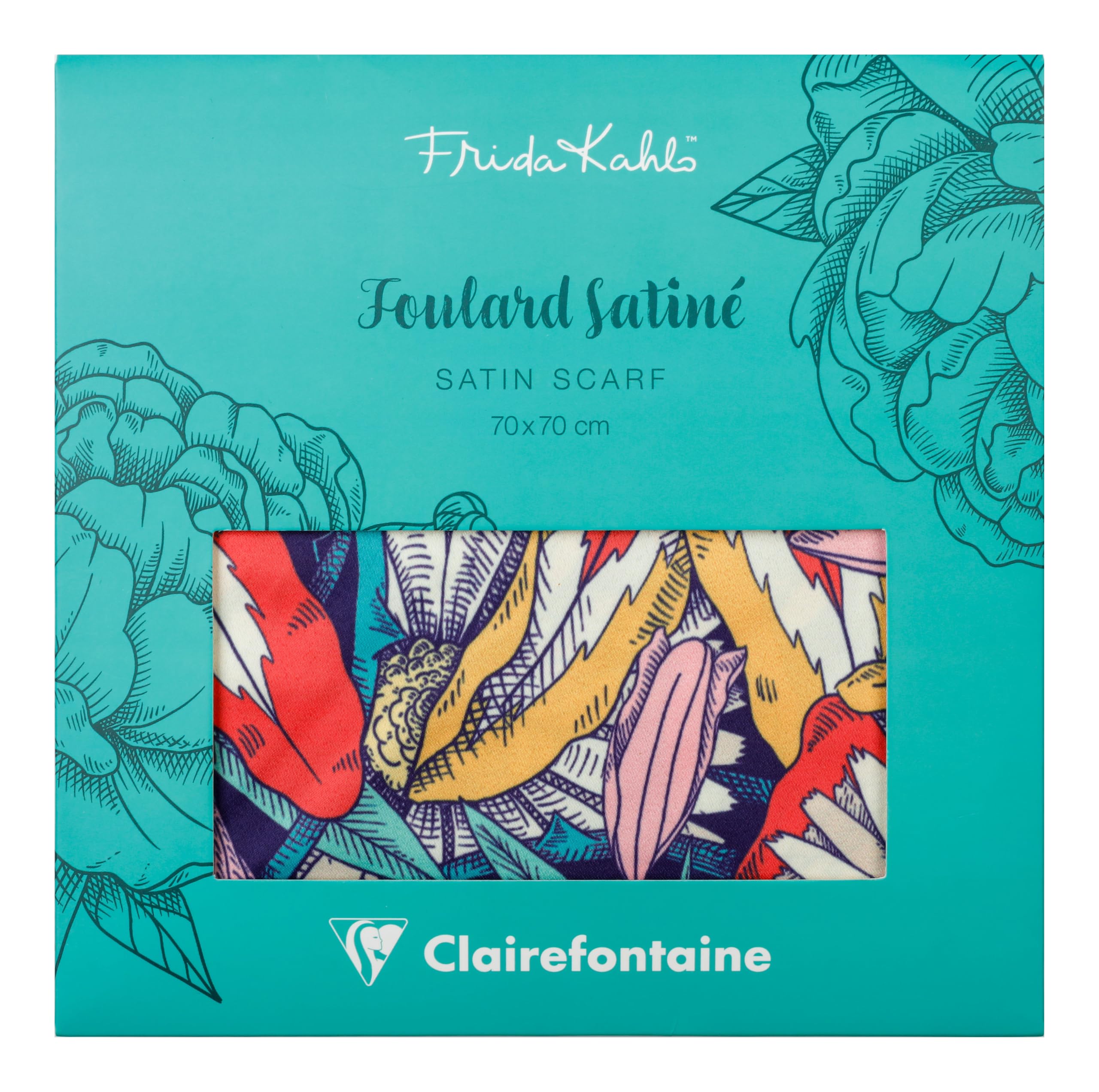 Clairefontaine - 116235C – Elegancka apaszka z kolorowym kwiatowym motywem Frida Kahlo – Artystyczny i modny dodatek – 100% satynowy poliester – 70 × 70 cm – Kolekcja Frida Kahlo