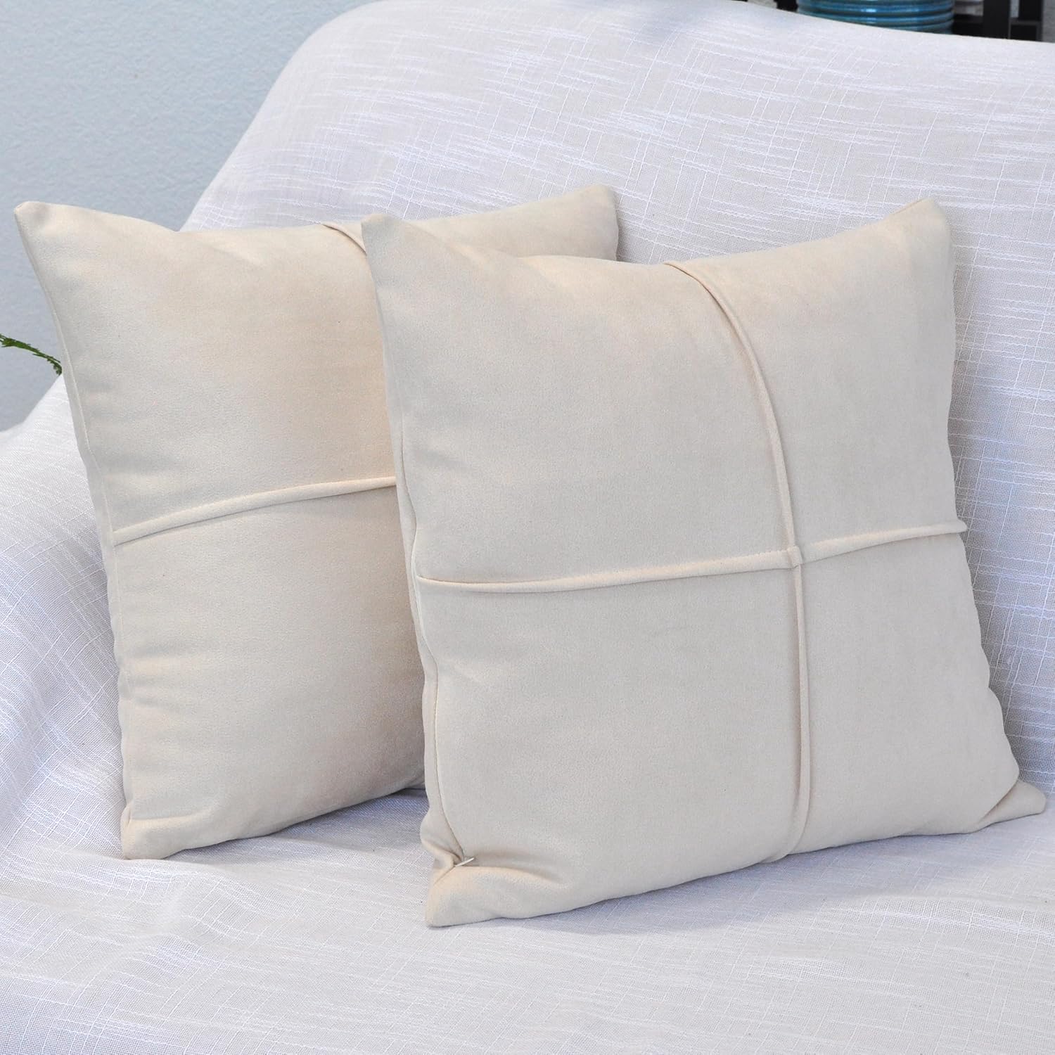 20x20 Cream White Ivory Throw Pillow Covers Set of 2 Faux Suede Soft Leather Like Decorative Square Beige Pillowcases for Couch Sofa Chairs Vegan Suede Cushion Covers Rustic Modern Farmhouse Decor