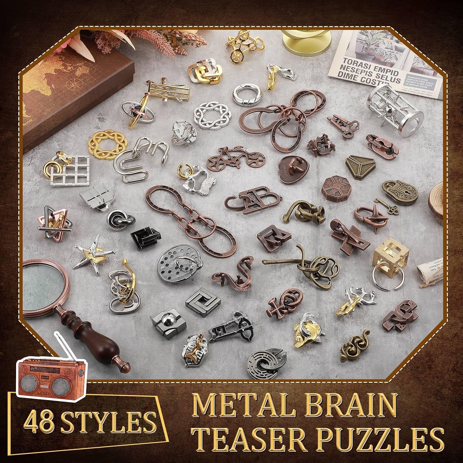 48 Pcs Metal Brain Teaser Puzzles Set for Adults,Classics Style