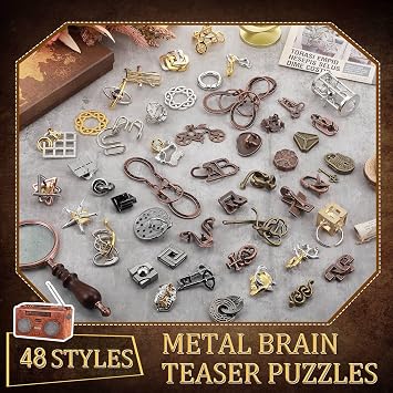 48 Pcs Metal Brain Teaser Puzzles Set for Adults, Classics Style