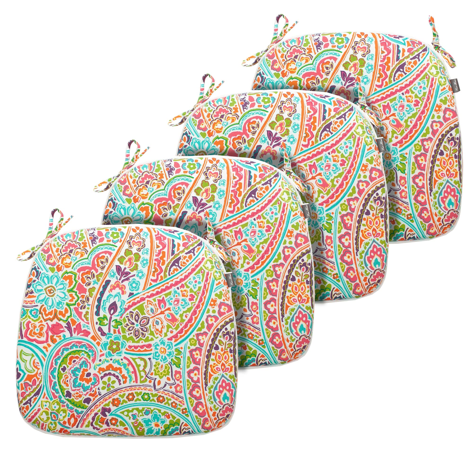 Outdoor Chair Cushions Set of 4, Waterproof Seat Cushions D16xW17 Inch, All Weather Chair Pads with Tie, Cushions for Furniture Garden Home Office Decoration, Melora Paisley