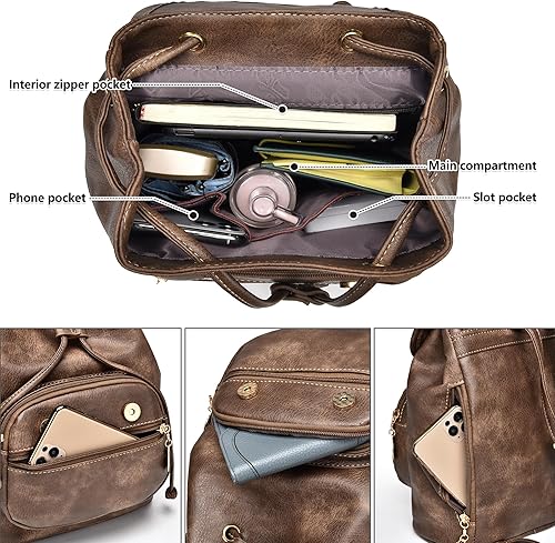 Miniatura 3 de Dora & Liz Mini mochila para mujer, de cuero, a la moda, retro, pequeña, ligera, de viaje, bolsas de hombro