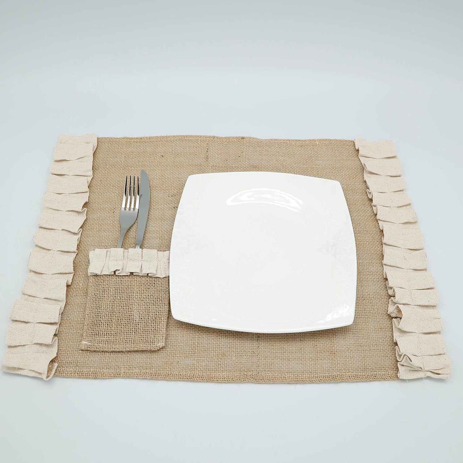 Burlap Placemats Set, Rectangle Ruffled Placemats with